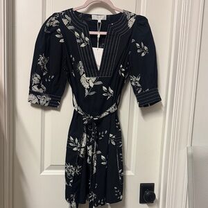 Caroline Constas Black and White Floral Midi Dress
